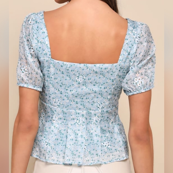 Lulu's Floral Embroidered Pleated Puff Sleeve Top - Picture 2 of 4